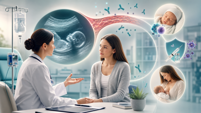 Медична обкладинка про rituximab, anti-CD20 therapy, pregnancy exposure, placental transfer, neonatal B-cell monitoring, vaccines і breastfeeding без читабельного тексту